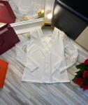 Блузка крепун рукава сетка кружево белая H109