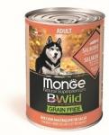 Monge Dog BWild GRAIN FREE беззерновые консервы из лосося с тыквой и кабачками для взрослых собак всех пород 400г