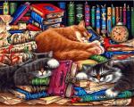"Библиотека кошек" живопись на холсте 40*50см