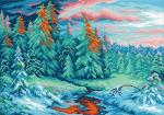 "Зимний закат" Рисунок на канве 40х50см