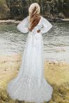 White Bishop Sleeves Embroidered Lace Wedding Evening Dress