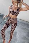 Леопардовый комплект для йоги: топ и леггинсы с завышенной талией