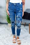 Blue Patched Distressed Skinny Jeans
