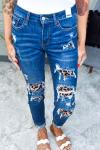 Leopard Patched Destroyed Skinny Jeans