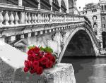 Яркий букет роз у моста
