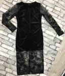 Платье велюр+гипюр на сетке черное OP37