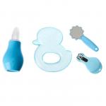 Набор по уходу за ребёнком, 4 предмета: аспиратор назальный, прорезыватель, пилочка и щипчики для ногтей, цвет голубой, МИКС