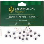 Материал декоративный Greenwich Line Глазки, с ресничками, 10мм, 20шт., WE_20443