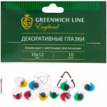 Материал декоративный Greenwich Line Глазки, с цветными ресничками, овальные, 10*12мм, 10шт., WE_20445