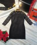 Платье спандекс сетка гипюр рукава черное H109