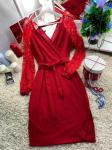 Платье турецкая лапша с гипюром красное A116 KH110