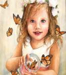 Милая девочка и бабочки