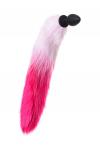 Анальная втулка с бело-розовым хвостом POPO Pleasure by TOYFA, M, силикон, черная, 45 см, D 2,5 см