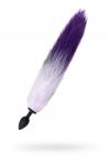 Анальная втулка с бело-фиолетовым хвостом POPO Pleasure by TOYFA, M, силикон, черная, 45 см, D 3,3 с