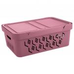 Контейнер-ящик хозяйственный для хранения пластмассовый "Deluxe" 12л, 38х27х14см, розовый, с крышкой, Econova (Россия)