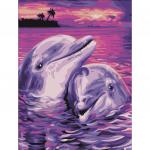 Картина по номерам 40*50 см, ОСТРОВ СОКРОВИЩ "Дельфины", на подрамнике, акрил, кисти, 662482