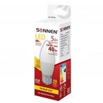 Лампа светодиодная SONNEN, 5(40)Вт, цоколь E27, свеча, тепл.бел, 30000ч, LED C37-5W-2700-E27, 453707