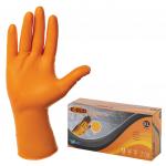 Перчатки одноразовые нитриловые с удлин. манжетой, КОМПЛЕКТ 25 пар, размер XL, оранж., E-DUO, шк0726