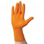 Перчатки одноразовые нитриловые с удлин. манжетой, КОМПЛЕКТ 25 пар, размер XL, оранж., E-DUO, шк0726