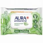 Салфетки влажные антибактериальные 60шт, AURA Antibacterial "ECO Protect", клапан крышка, ш/к 33308