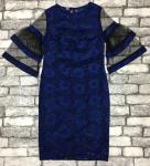 Платье гипюр на подкладке синее OP37