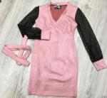 Платье спандекс сетка рукава розовое OP37