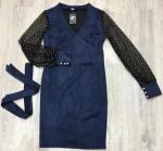 Платье спандекс сетка рукава темно-синее OP37