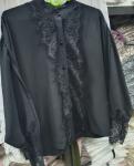 Блузка 6106 кружево рукава и на груди черная A133