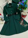 Платье лайт кружево на поясе и рукавах зеленое SH110