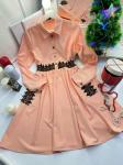 Платье лайт кружево на поясе и рукавах персиково-розовое SH110