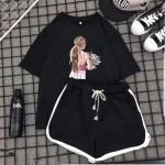Шорты и футболка девушка с букетом черная IN