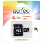 Ф/к MicroSDHC  4Gb class10 Perfeo с адаптером economy PF4GMCSH10AES