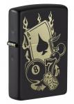 Зажигалка Zippo Gambling Design, покрытие Black Matte, латунь/сталь, чёрная, матовая