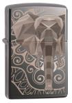 Зажигалка Zippo Elephant Fancy Fill Design с покрытием Black Ice, латунь/сталь, чёрная, глянцевая