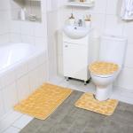 Набор ковриков для ванны и туалета Доляна «Галька», 3 шт: 36?42, 40?50, 50?80 см, цвет бежевый