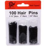 Шпильки для волос в наборе 100шт, цвет черный, 6см, 5см и 4,5см