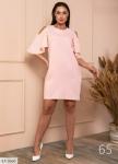 Платье лайт SIZE PLUS c жемчужными рукавами персиково-розовое UM29