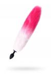 Анальная втулка с бело-розовым хвостом POPO Pleasure by TOYFA, S, силикон, черная, 45 см, O 2,7 см