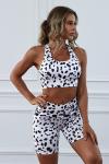 Черно-белый комплект для йоги с леопардовым принтом: топ + шорты