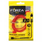 FORZA Кабель для зарядки 2 в 1, iP и Micro USB, 1 м, 2А, плоский кабель, колпачки для штекеров