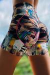 Разноцветные шорты для йоги с завышенной талией и принтом в виде картины