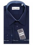 0218TEBS Темно-синяя однотонная мужская рубашка больших размеров с узорным подкроем