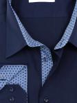 0218TEBS Темно-синяя однотонная мужская рубашка больших размеров с узорным подкроем