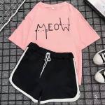 Шорты и футболка meow пудрово-розовая d31