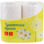 Бумага туалетная OfficeClean 2-слойная, 4 шт., тиснение, белая, ромашка, 300440