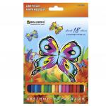 Карандаши цветные BRAUBERG Wonderful butterfly, 18 цв., заточен., карт. упак. с блестками, 180550