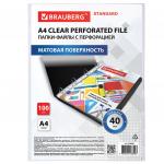 Папки-файлы перфорированные А4 BRAUBERG "STANDARD", КОМПЛЕКТ 100 шт., матовые, 40 мкм, 229660