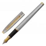 Ручка подарочная перьевая BRAUBERG Brioso, СИНЯЯ, корпус серебристый с золот.,линия 0,25мм,143464