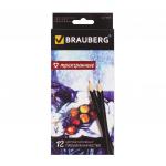 Карандаши цветные BRAUBERG Artist line, 12 цв., трехгранные, черный корпус, высшее качество, 180596