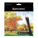 Карандаши цветные BRAUBERG Artist line, 24 цв., черный корпус, заточенные, высшее качество, 180565
